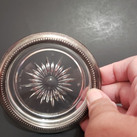 Leonard Silver plate Starburst Cut Crystal Coasters Lot of 2 ITALY - Picture 7 of 10